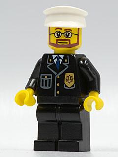 LEGO Minifigure-Police - City Suit with Blue Tie and Badge, Black Legs, Brown Beard with Glasses, White Hat-Town / City / Police-CTY097-Creative Brick Builders